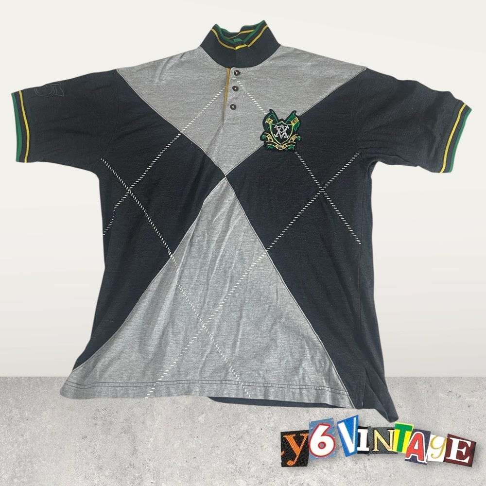 Avirex Black and Gray Polo Shirt with Green Accents